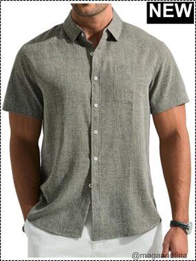 Men's Casual Linen Blend Short Sleeve Button Down Summer Shirt